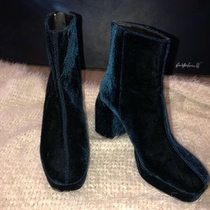 Zara Navy Velvet Platform Booties